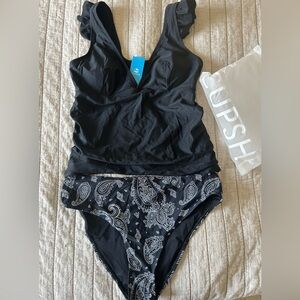 Black Paisley Swimsuit Set